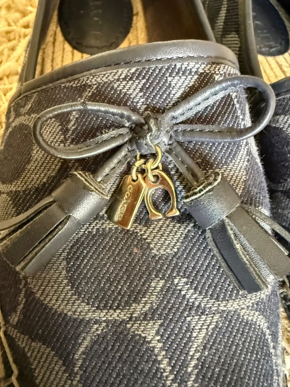 Coach Carson Womens Espadrille Flats Blue Denim Signature C Shoe Charm Size 6B